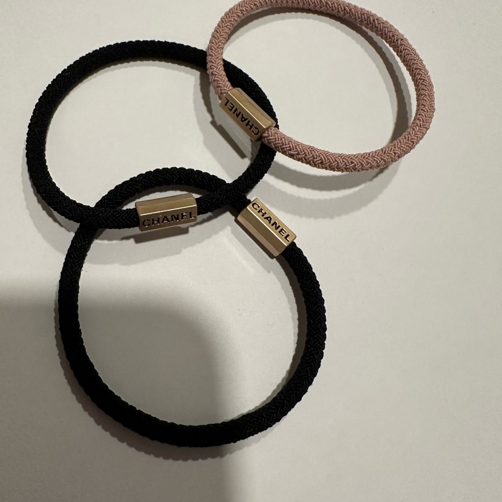 Chanel Black and Pink Hair Ties Set